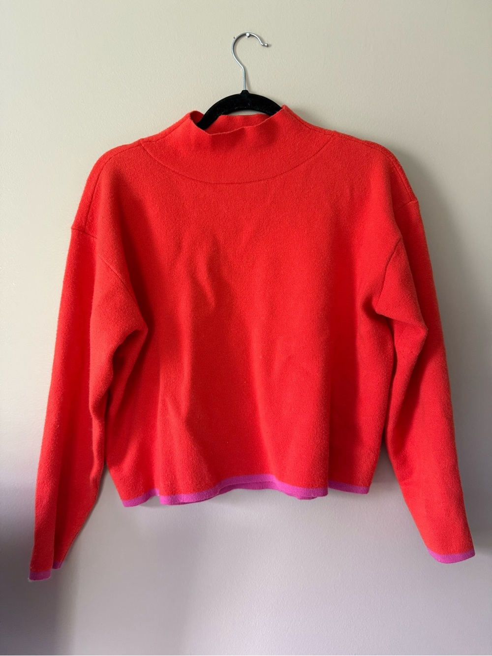 Maeve Red Mock Neck Women's Sweater with Pink Trim